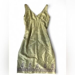 Ann Taylor Cream Silk Dress with Purple Embroidery